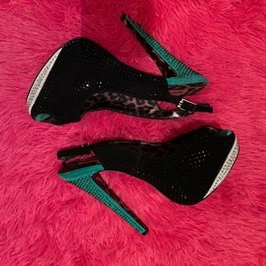 Betsy Johnson peep toe rhinestone pumps